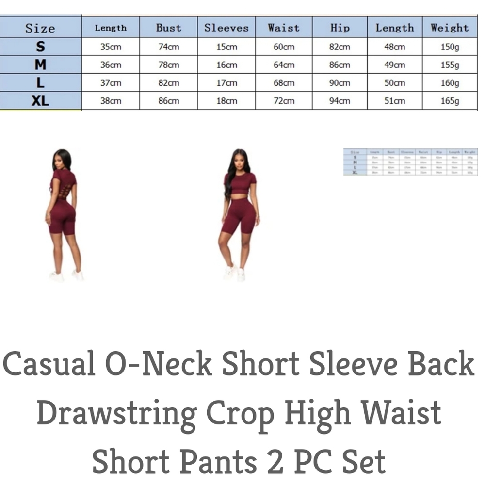 Casual O-Neck Short Sleeve Back Drawstring Crop Hi - Picture 5 of 8